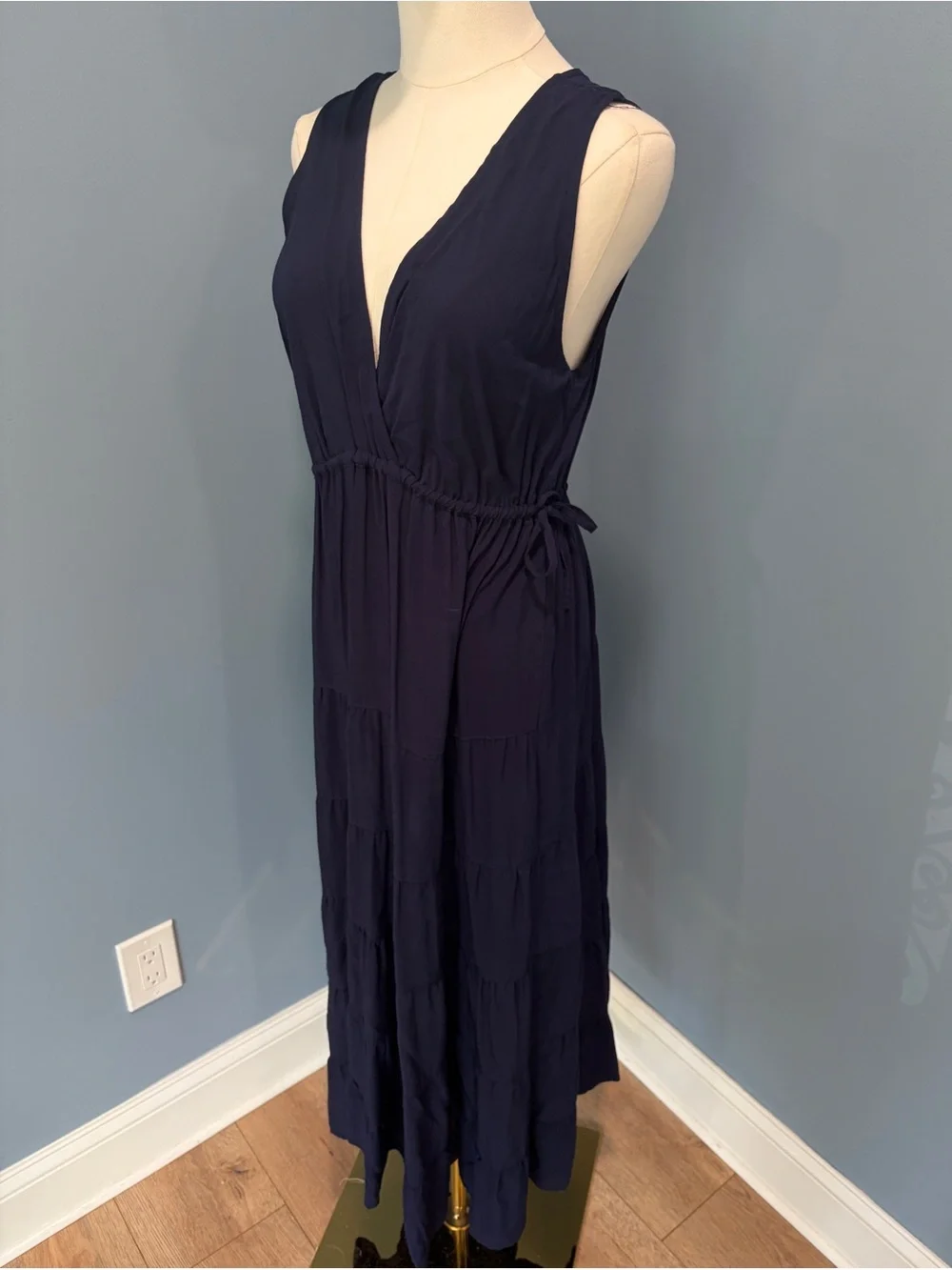 navy boho bridesmaid dress Dusty Blue A-Line Off the Shoulder Long Chiffon Boho Bridesmaid Dress, Dusty Blue / 4